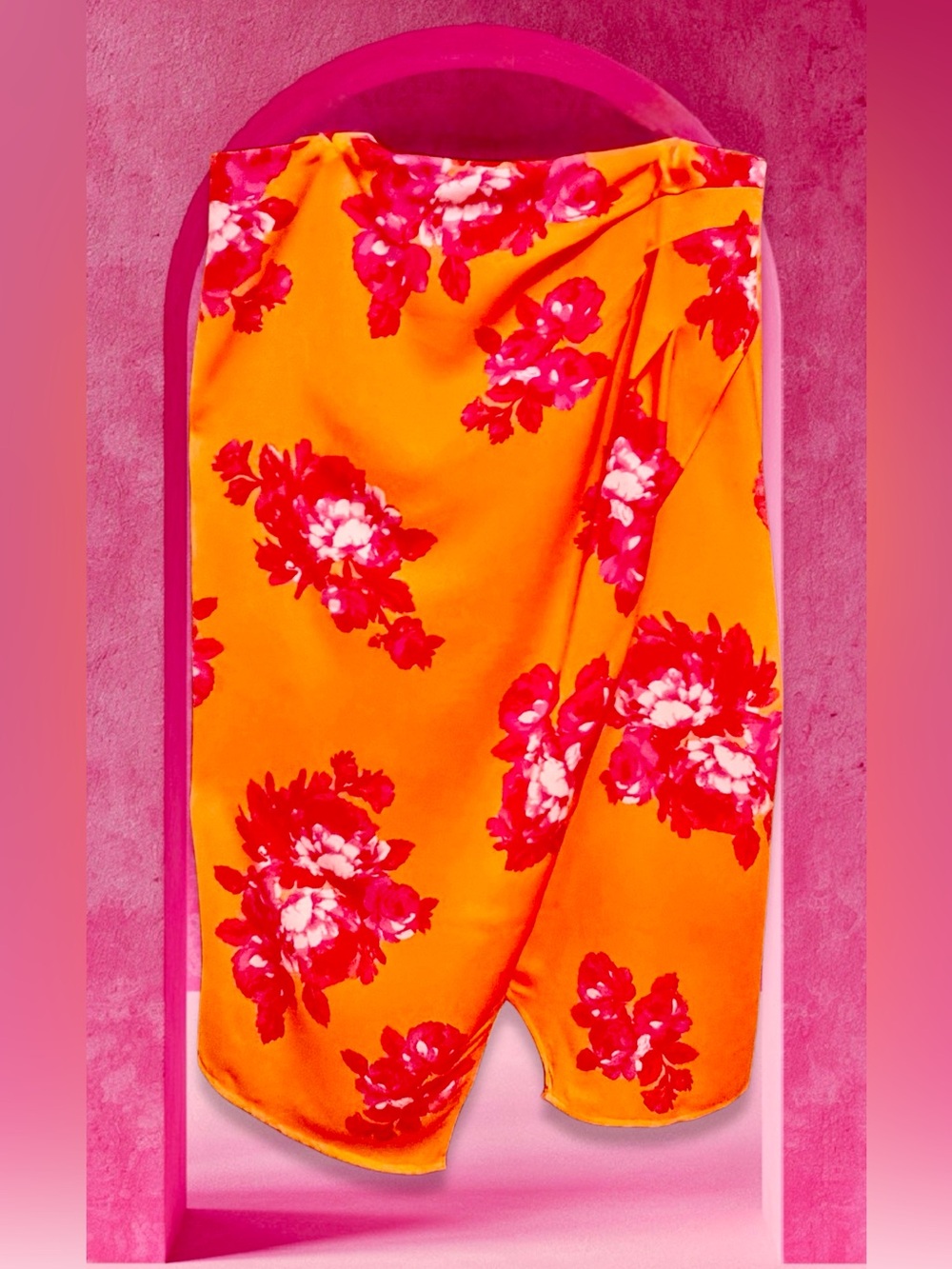 Scoop Women's Orange Faux Wrap Floral Midi Skirt size XL